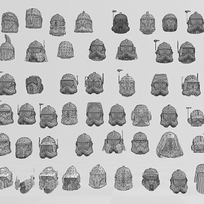 Multiple Star Wars Low Poly Helmets