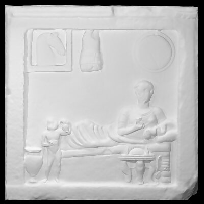 Relief inscribed stele depicting a funeral banquet