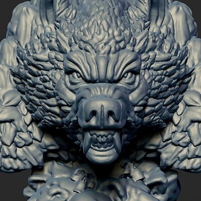 Werewolf bust with skull base