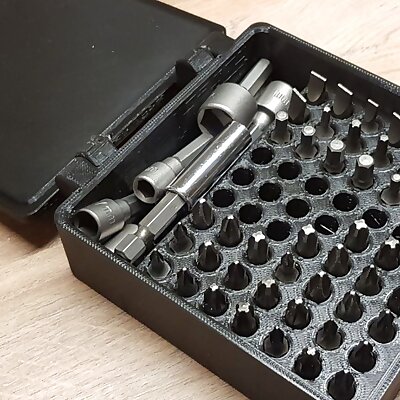Screwdriver 25mm Hex Bit Box 63 slot with small place for adapters