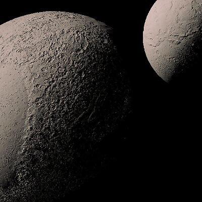 Pluto and Charon with known topography scaled one in ten million