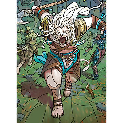 Ajani the Greathearted  stained glass  litho