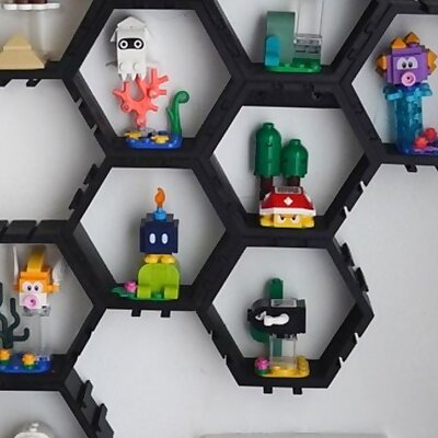 Mario Minifigs Hexagon Display with wall mounts