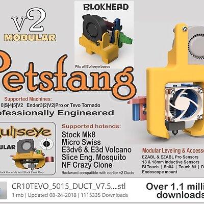 Petsfang Duct for CR10 MicroSwissStockE3Dv6VolcanoTevoTornado Tarantula Hot EndE3Dv6 CNC Mount  5015 fan Bullseye Blokhead