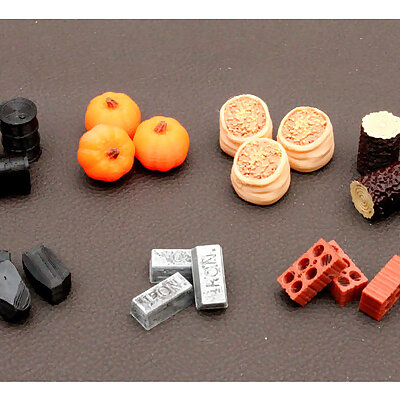 Board Game resources FoodGrain Pumpkin Wood MetalIron Coal BrickClay and Oil Tokens
