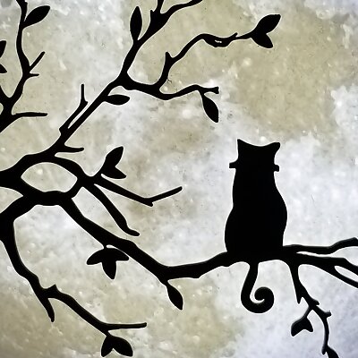 Cat on branch watching moon lithophane  moonlight serenade