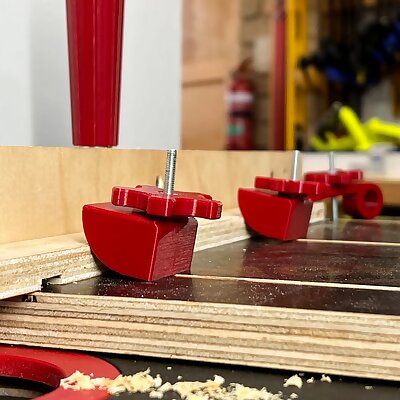 Jig clamps glide rials dovetail sliders and a handle