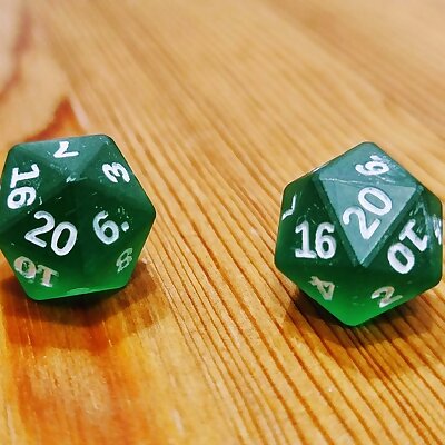 Chamfered d20 dice