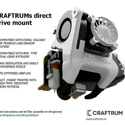 CRAFTRUMs Direct Drive with BMG extruder and E3Dv6