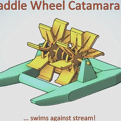 Paddle Wheel Catamaran  swims against stream