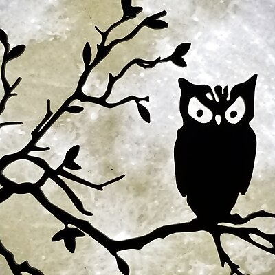Owl on branch silhouetted by moon lithophane