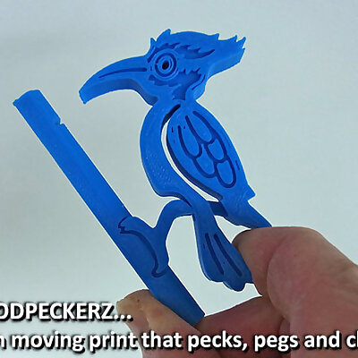 WOODPECKERZ moving one piece print that pecks pegs and clips!