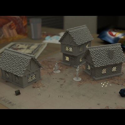 Medieval Houses with Lights 28mm