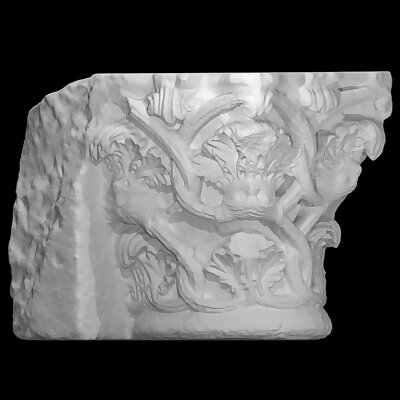 Capital  Scrolling Foliage Issuing from Overturned Monster Heads