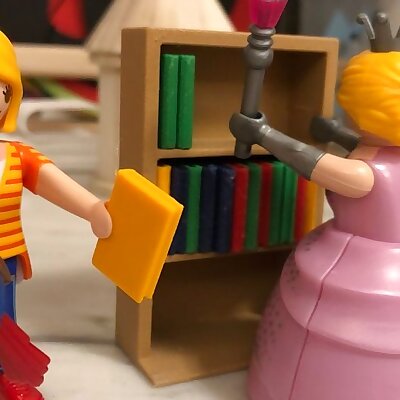 Playmobil toy bookshelf with books