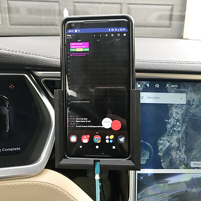 Car phone holder  AC outlet mount for a Pixel 2 XL with bumper on a Tesla Model S