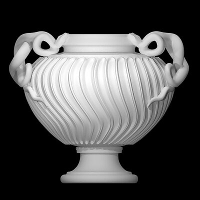 Marble strigilated vase with snake handles