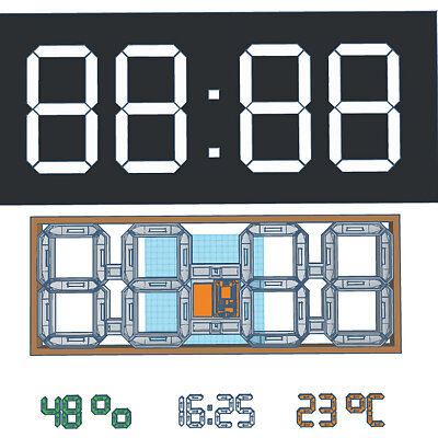 Big digital clock time from web temperature and humidity