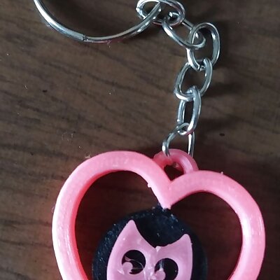 Heart Keyring with Cat and Owl flip centre