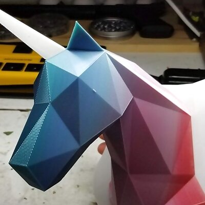 Low Poly Unicorn Head fixed for flat base separate files and mounting hole in base