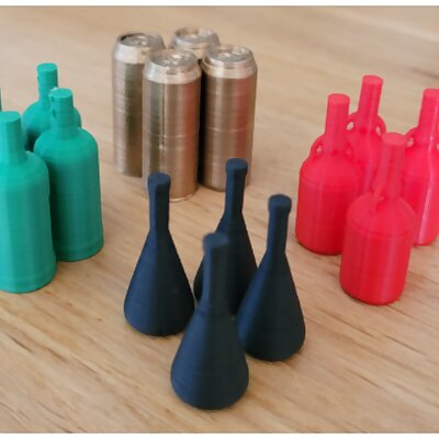 Bottles and beer can boardgame tokens