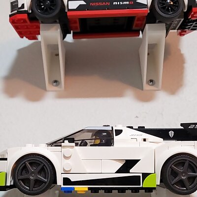 Wall mount compatible with LEGO® car models tilted for viewing with proper stud sizes that fit snugly