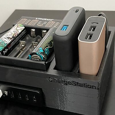 Desktop Charging Station  Fits Anker 5 Port Charger  18650 battery charger  2 drawers for power banks etc