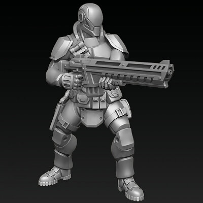 Cyberpunk Heavy Soldier Firing Machinegun presupported