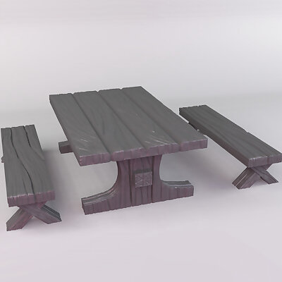 Mediaval wooden table and bench