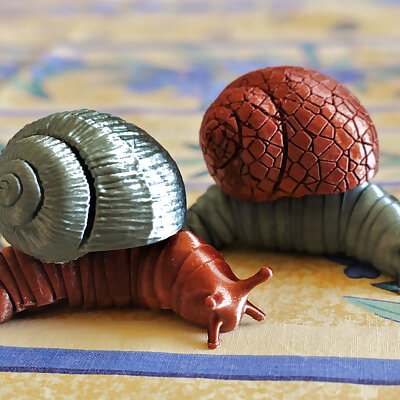 Friendly articulated snail with 12 different shells