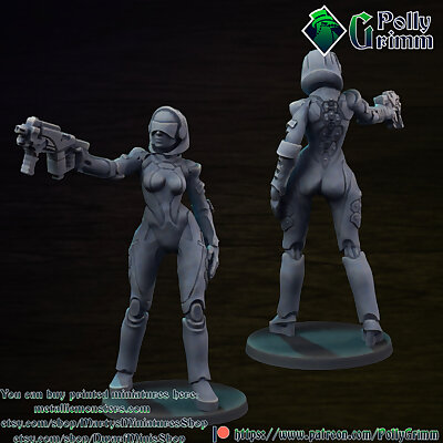Droid android robot woman with pistol Scifi miniature