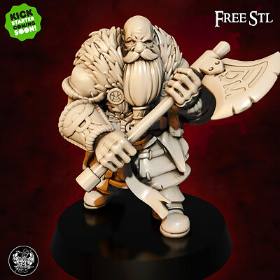 Dwarf Warrior KICKSTARTER FREE Presupported Model
