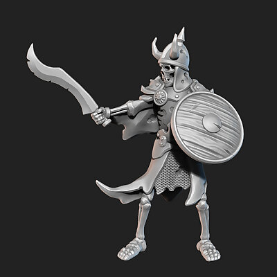 Skeleton warrior with sword and shield presupported