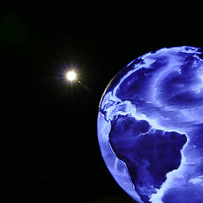 The Earth Lithophane  Based on the Real Heights  150mm Diameter