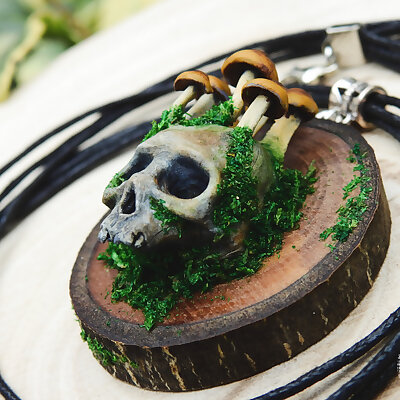 Skull with mushrooms for pendantwall decoration