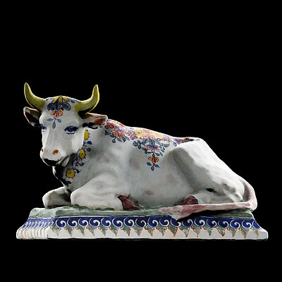 Lying ox with wreath of flowers