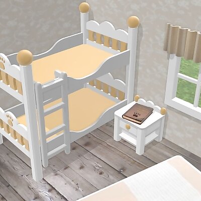 Dollhouse bed and bunk bed with paw heart or no decoration