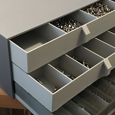 Screw and small parts storage container and drawers