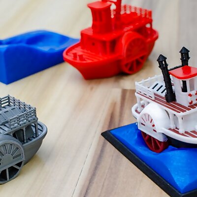 Old paddlewheel steam boat with display stand visual benchy